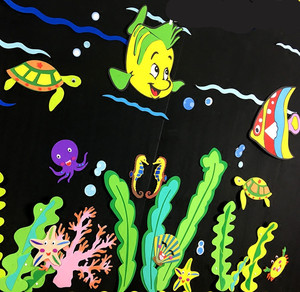 幼儿园装饰教室环境布置3D立体泡沫墙贴海底海草热带海洋鱼水草