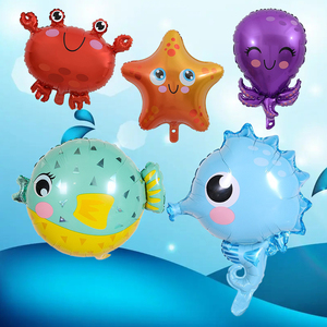 派对装饰布置玩具汽球海洋鱼造型卡通铝膜气球柱海星章鱼螃蟹河豚