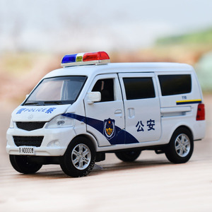 长安之星面包车警车合金汽车模型仿真公安警察110金属玩具摆件