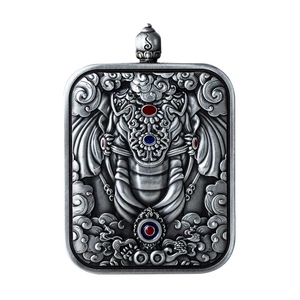 藏传六牙白象珐琅款纯银谛听白象小唐卡嘎乌盒子车挂情侣吊坠饰品