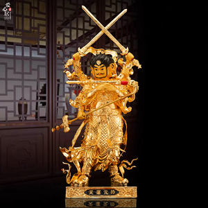 19寸纯铜鎏金天蓬元帅佛像道教护法神三头六臂天蓬元帅星宿神摆件