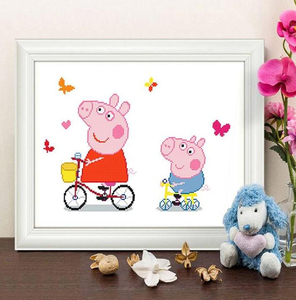 小猪佩奇线绣十字绣卡通小幅儿童房简单5d钻石画满钻全贴学生手工