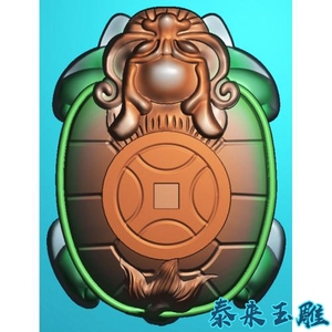 金钱龟手把件龙头龟龙龟单面精雕图浮雕玉雕灰度图jdpbmp电脑雕刻