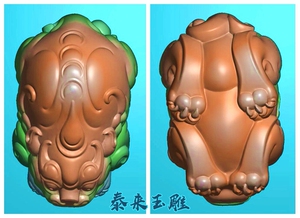 立体双面招财瑞兽貔貅动物挂件木雕精雕图浮雕玉雕灰度图jdpbmp