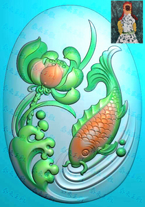 莲花鲤鱼 荷花鱼 连年有余 精雕图 浮雕玉雕灰度图 电脑雕刻 jdp