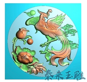 凤凰 牡丹 圆牌 花开富贵 龙凤牌 精雕图 浮雕玉雕 电脑雕刻 jdp