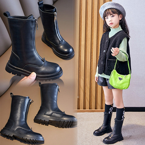 女童真皮靴子2024年秋冬新款儿童马丁靴英伦风单靴女孩加绒中筒靴
