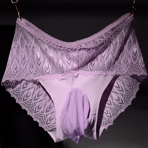 男士蕾丝内裤性感jj套大象鼻冰丝超薄透气全透明网纱伪娘三角裤男
