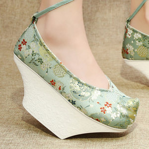 古代花盆底鞋女如懿传延禧攻略清朝格格鞋女汉服鞋松糕底增高7cm