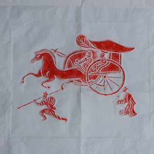 汉代画像砖斧车图马拉车拓片宣纸软片朱拓墨拓画芯装裱书法字画