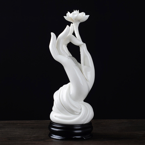 德化白瓷摆件佛手持莲花家居客厅电视壁酒柜玄关会所休闲厅装饰品