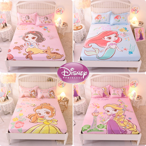 迪士尼儿童纯棉床单床笠卡通女孩公主全棉薄款床垫保护罩床罩套子