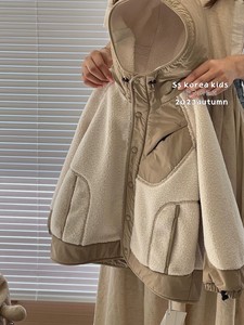 韩国代购童装男童羊羔毛外套2023洋气儿童冬装保暖衣服女童连帽衫