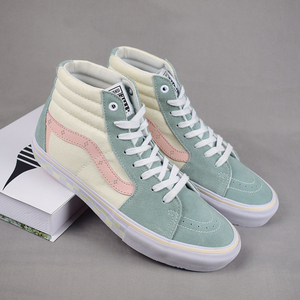 意万斯马卡龙绿粉拼色中高帮帆布鞋休闲运动板鞋sk8经典复古板鞋