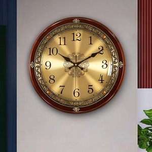 实木轻奢挂钟客厅欧式家用时钟挂墙美式新款挂表时尚大气石英钟表