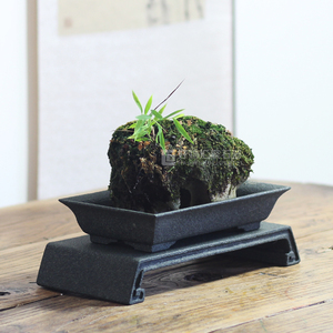 青石盆菖蒲竹子专用盆苔藓上水石盆明清复古办公茶几简约石头花盆