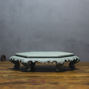 六边青石底座复古手工石头几架花盆托石雕小花台观音加高桌面展示