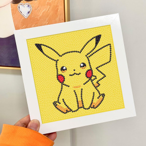 新款带框钻石画儿童手工diy粘钻画卡通皮卡丘小学生益智玩具贴钻