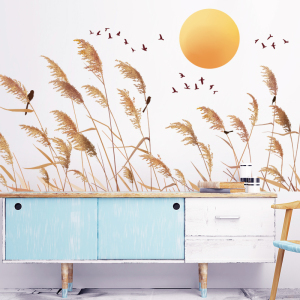 000人付款淘宝芦苇与蜻蜓 新品客厅电视背景卧室可移除环保墙壁贴纸画