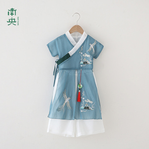 原创中国风男童汉服夏季套装长衫演出服改良儿童唐装男孩传统古装