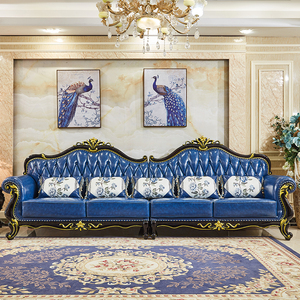 欧式沙发客厅组合整装全实木美式家具四人直排小户型ktv真皮沙发