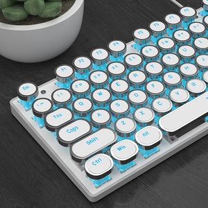 蒸汽朋克机械键盘复古圆形键104键游戏青轴笔记本台式白色办公打字