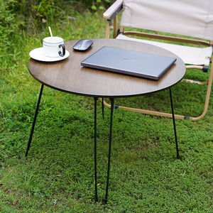 楠竹便携式折叠圆桌小茶几户外野餐桌子极简露营桌免安装休闲牌桌