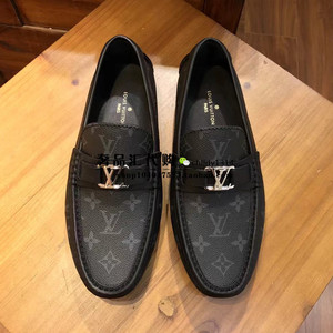 louis vuitton/路易威登男鞋lv经典老花圆头皮鞋一脚蹬驾车豆豆鞋