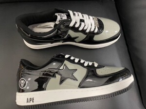现货bapesta鞋子milo黑灰元年漆皮撞色动物园猿联名板鞋vibe男鞋