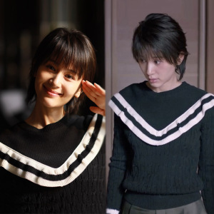 欢乐颂2第二季王子文曲筱绡同款黑色毛衣女荷叶边套头针织衫上衣