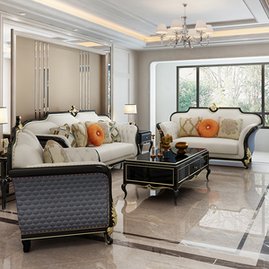 美式轻奢实木沙发组合欧式新古典法式真皮简欧整装客厅大小户型