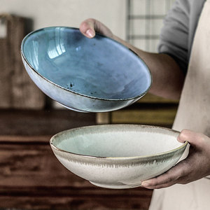 【9.9两个】日式复古陶瓷碗沙拉碗 家用餐具菜碗微瑕大容量8寸