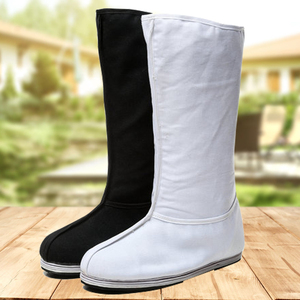 黑色男古装靴子改良汉服搭配亚麻长筒官靴子cos表演戏靴圆袍靴子