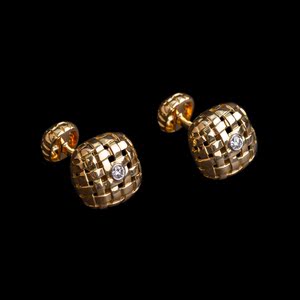 独角鹿西洋古董tiffany & co18k金镶嵌钻石镂空编织纹理绅士袖扣