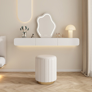 奶油风悬浮梳妆台法式轻奢化妆桌卧室小户型壁挂式床头迷你化妆柜