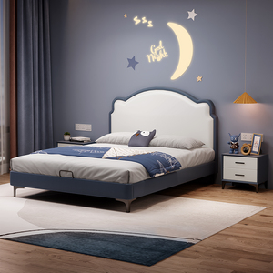 儿童少年王子床现代简约小户型卧室男孩单人卡通小熊床可定制软床