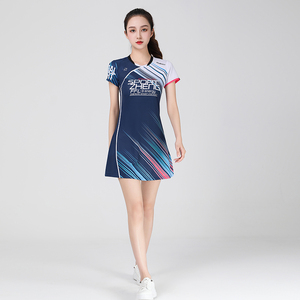 羽毛球服女连衣裙速干短袖运动上衣新透气网孔大码韩版跑步网球服