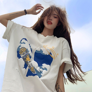 韩系chic短袖t恤女2023夏季新款大板下体消失显瘦洋气减龄上衣棉T