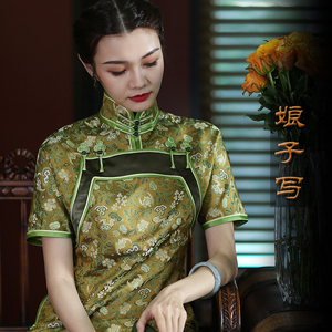 长公主白领公寓娘子写复刻民国手工臻品宋锦连肩袖断码长旗袍夏秋