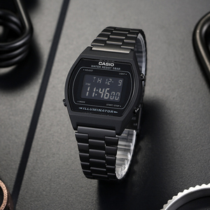 casio卡西欧运动复古简约小方块黑色手表b640wb-1b
