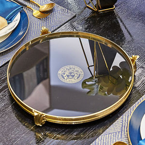 纯铜黑玻璃美杜沙金托盘装饰品家居样板房客厅餐桌茶具收纳储物盘