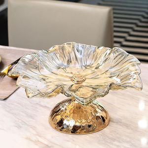 奢华水晶玻璃水果盘美式欧式客厅家用金色荷花糖果盘乔迁礼品摆件