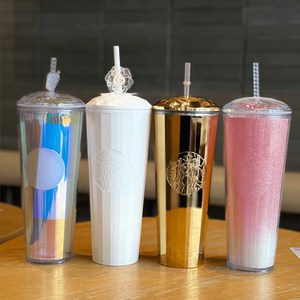 星巴克杯子2022山茶花珠光白色塑料吸管杯大容量成人夏天个性创意