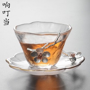 玻璃小茶杯日式品茗杯单杯锡制梅花个人杯子功夫茶具耐高温个人杯