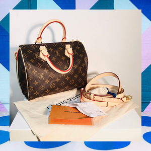 【国现】lv/路易威登 speedy 25 手袋 女士经典老花 枕头包配肩带