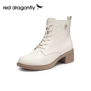 红蜻蜓白色马丁靴女2023新款春秋靴子百搭厚底今年流行的短靴鞋子