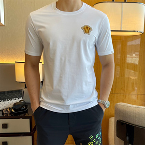 versace范思哲短袖男装夏季新款字母印花透气休闲时尚商务圆领t恤