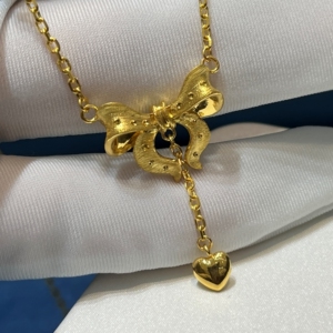 水贝珠宝 5g黄金锁骨链 足金999 在逃公主蝴蝶结项链