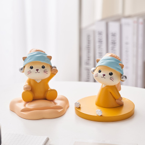 小物件治愈系可爱猫咪手机支架创意办公室桌面装饰摆件送女生礼物