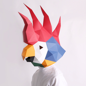 创意鹦鹉免裁剪手工折纸动物头套纸模全脸面具炫酷化妆舞会派对道